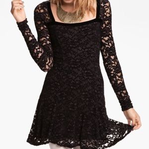Free People-Flirt With Me Lace & Velvet Mini Dress